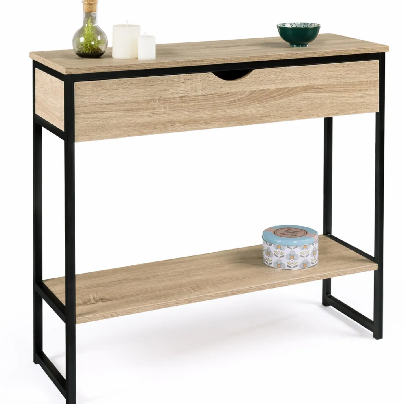 Meuble console industrielle bois et métal 90 cm