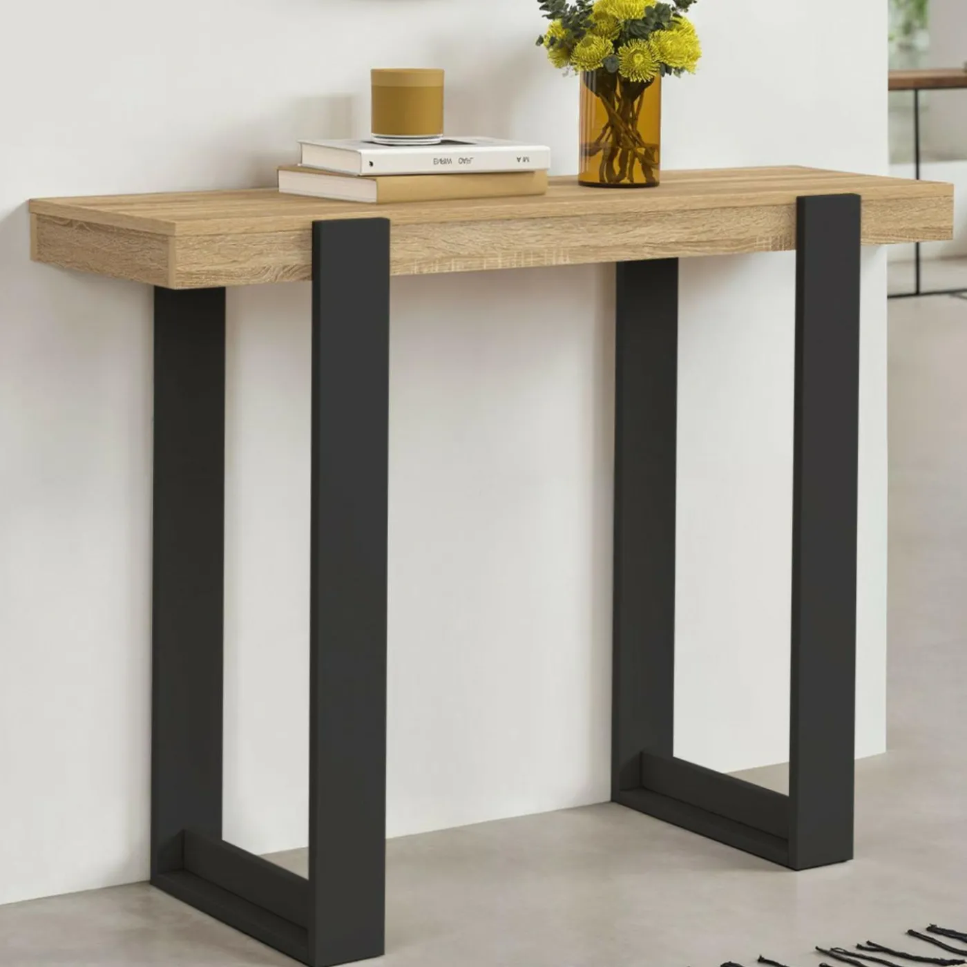 Meuble console noir et bois 100 cm