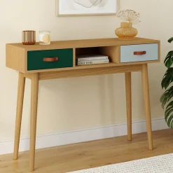 Meuble console scandinave bois et vert 100 cm