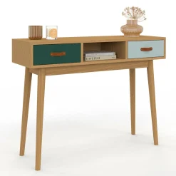 Meuble console scandinave bois et vert 100 cm