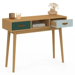 Meuble console scandinave bois et vert 100 cm