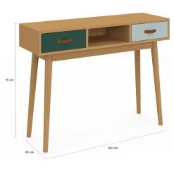 Meuble console scandinave bois et vert 100 cm