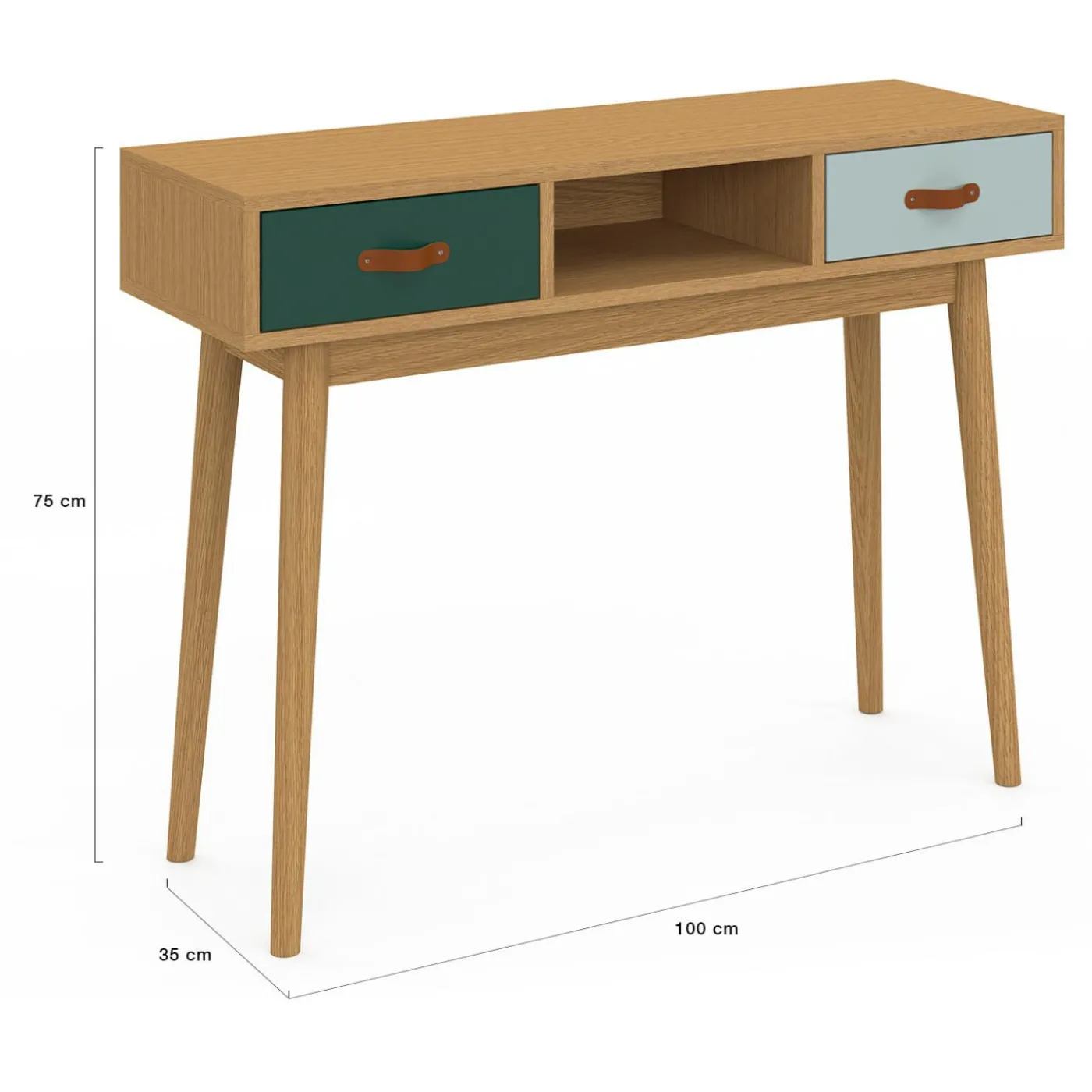 Meuble console scandinave bois et vert 100 cm
