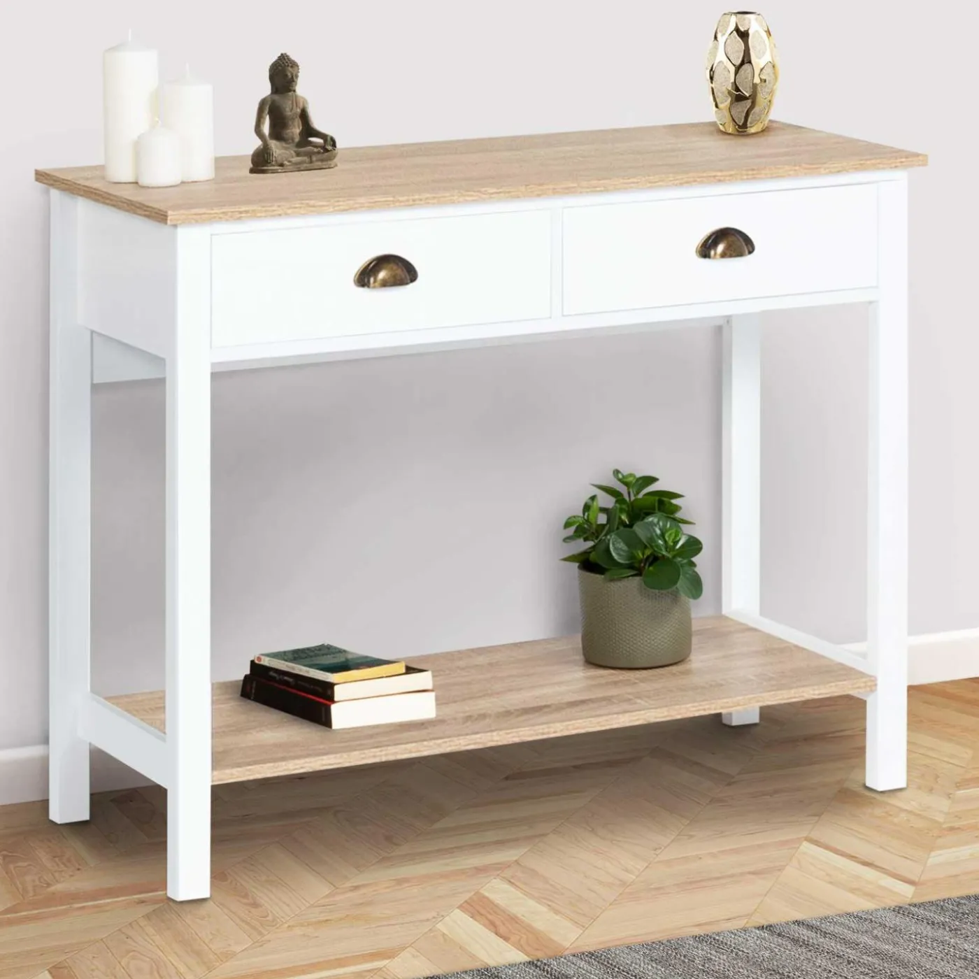 Meuble console vintage bois et blanc 100 cm