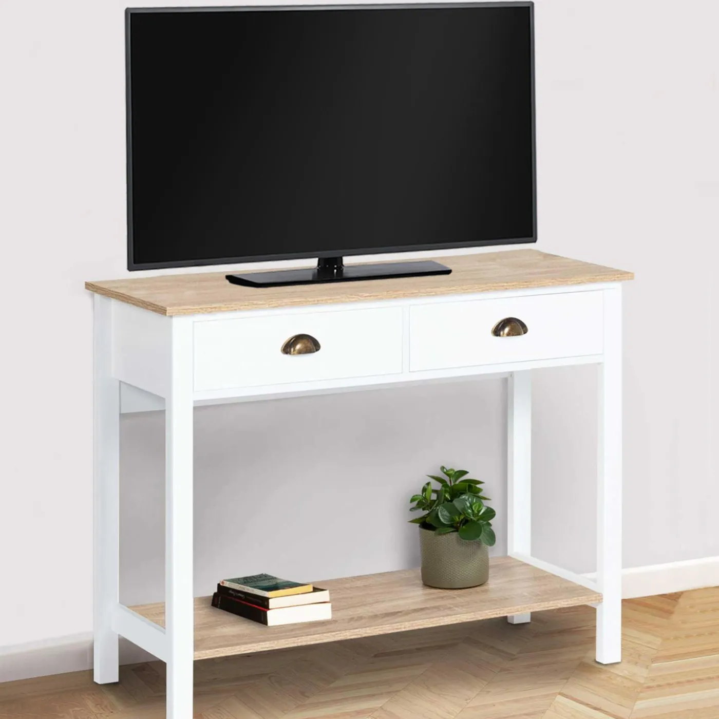 Meuble console vintage bois et blanc 100 cm
