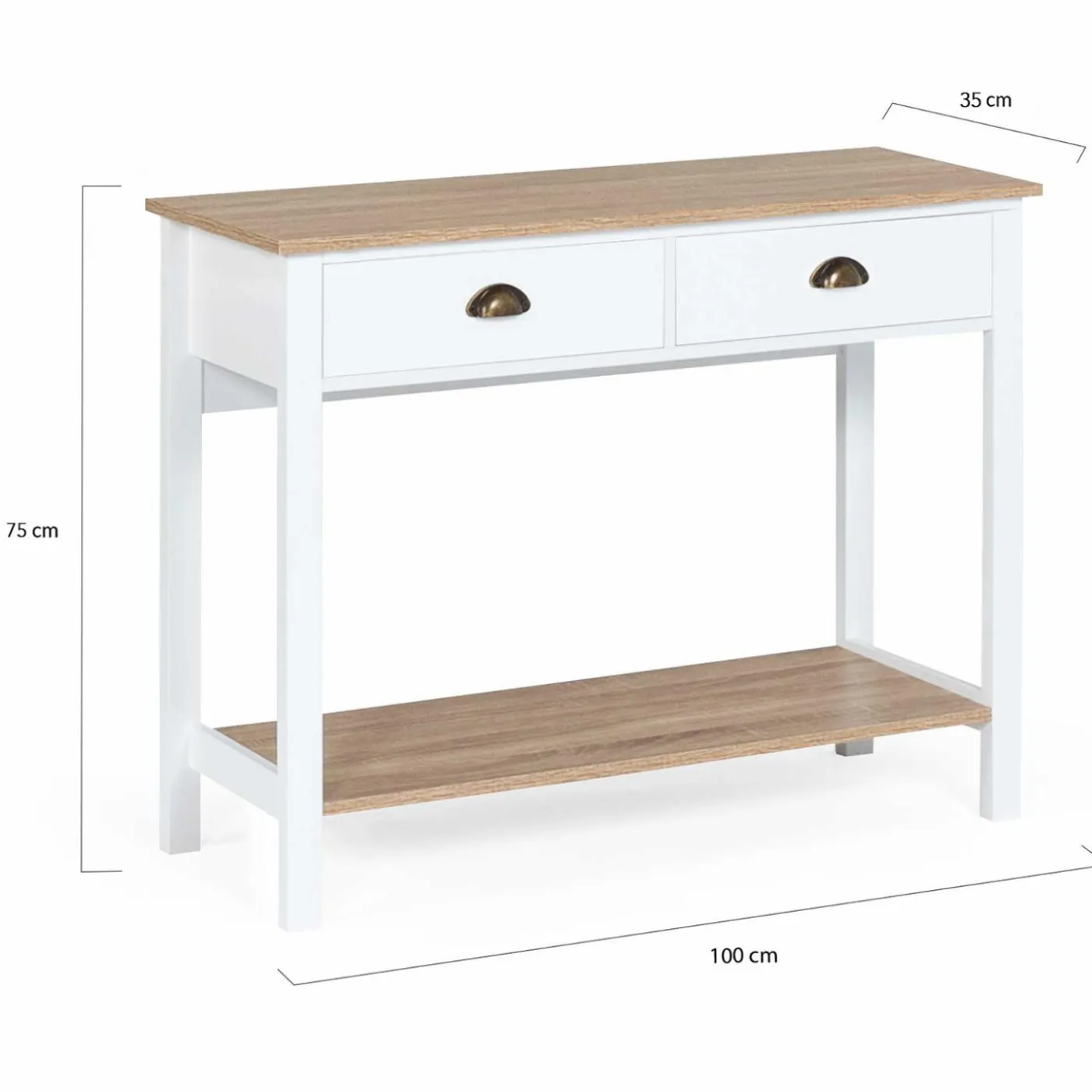 Meuble console vintage bois et blanc 100 cm