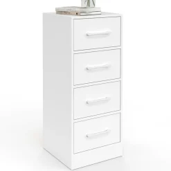 Meuble d'appoint 4 tiroirs 30 cm chiffonnier, meuble de rangement bois blanc