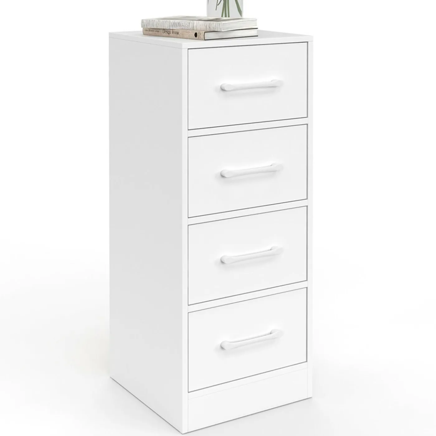 Meuble d'appoint 4 tiroirs 30 cm chiffonnier, meuble de rangement bois blanc