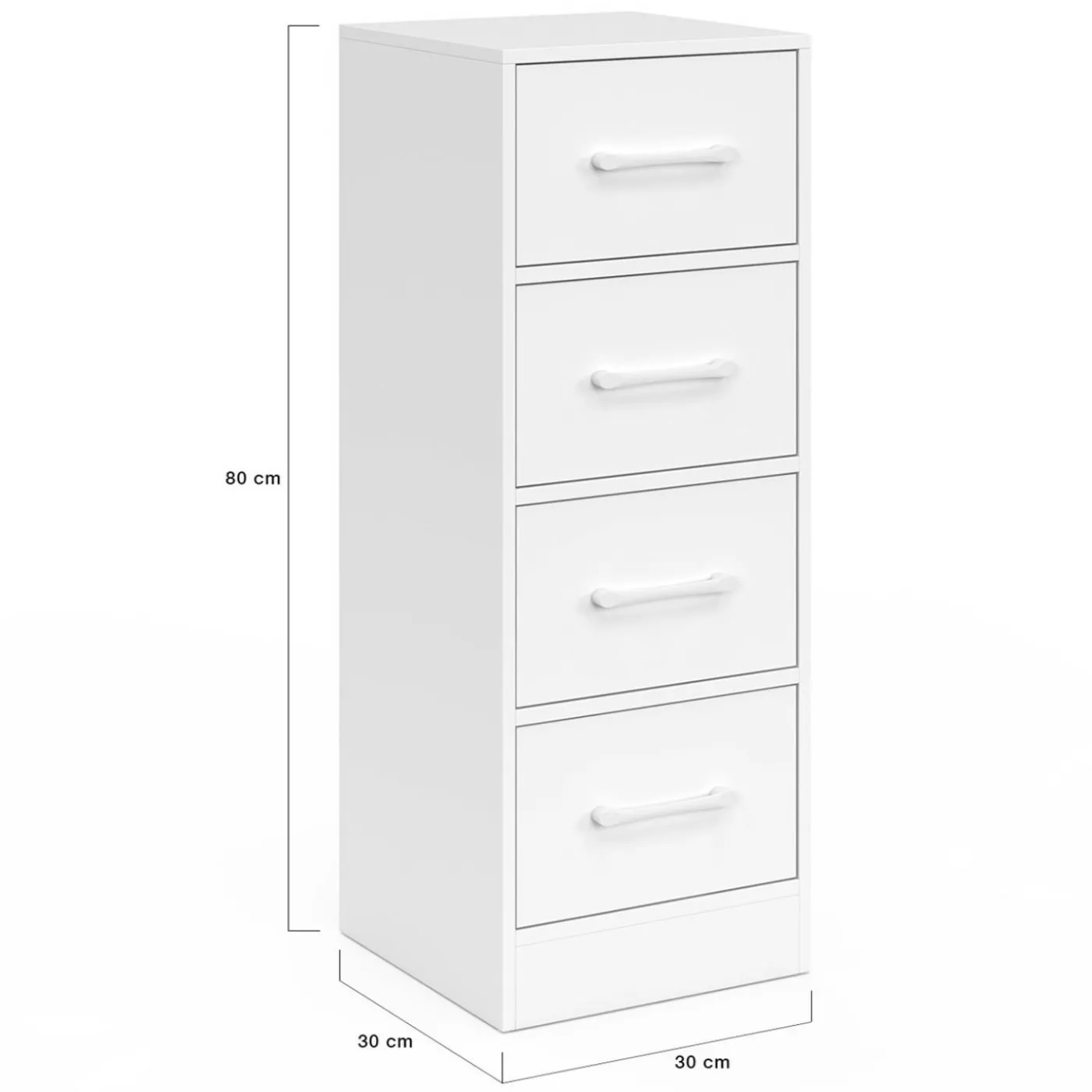 Meuble d'appoint 4 tiroirs 30 cm chiffonnier, meuble de rangement bois blanc