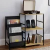 Meuble d'appoint, rangement avec étagères, supports vinyles et platine design industriel