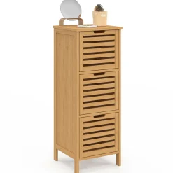 Meuble d'appoint salle de bain bambou BEA 3 portes 30 x 30 x 80 cm