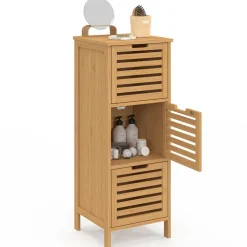 Meuble d'appoint salle de bain bambou BEA 3 portes 30 x 30 x 80 cm