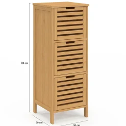 Meuble d'appoint salle de bain bambou BEA 3 portes 30 x 30 x 80 cm