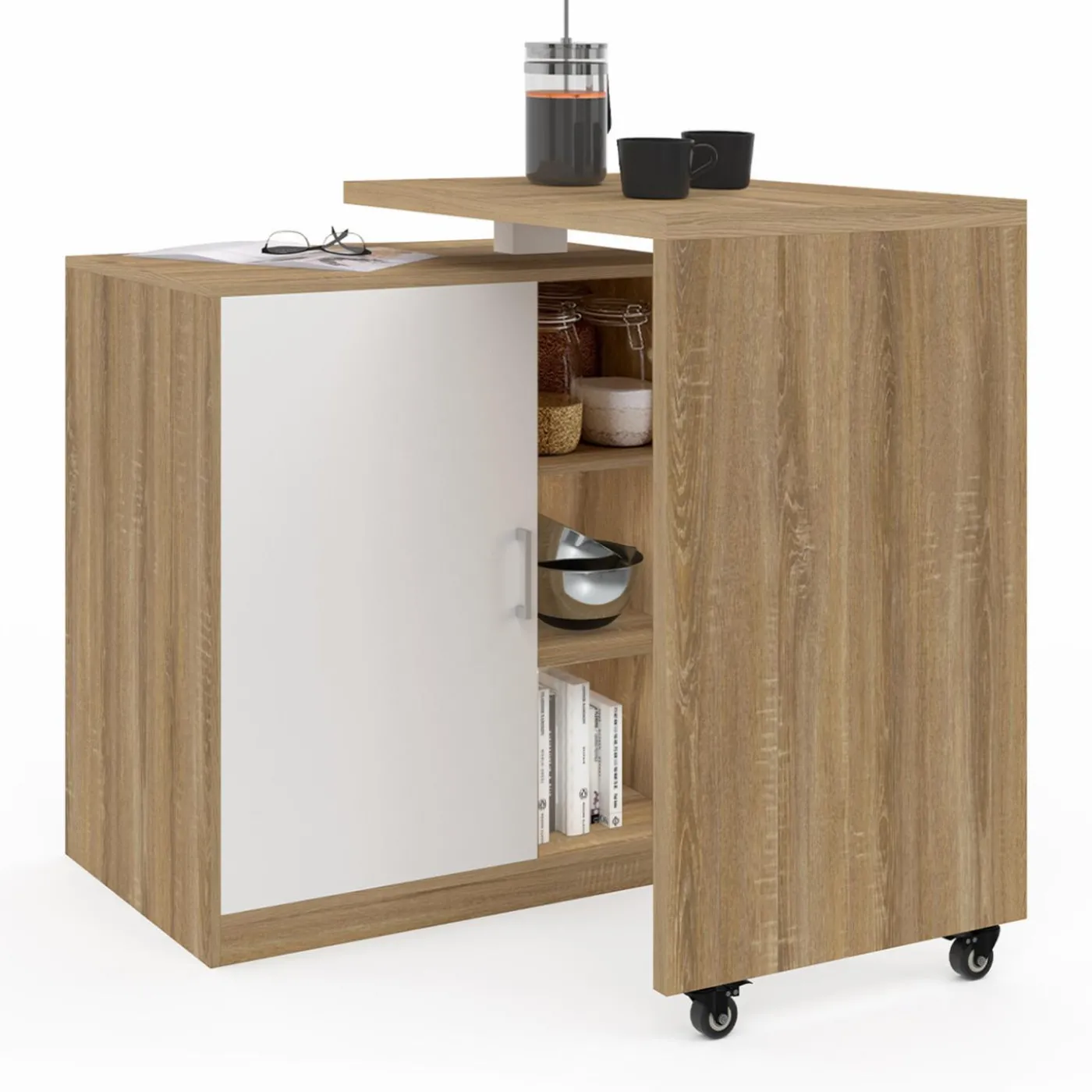 Meuble de bar pivotant imitation hêtre