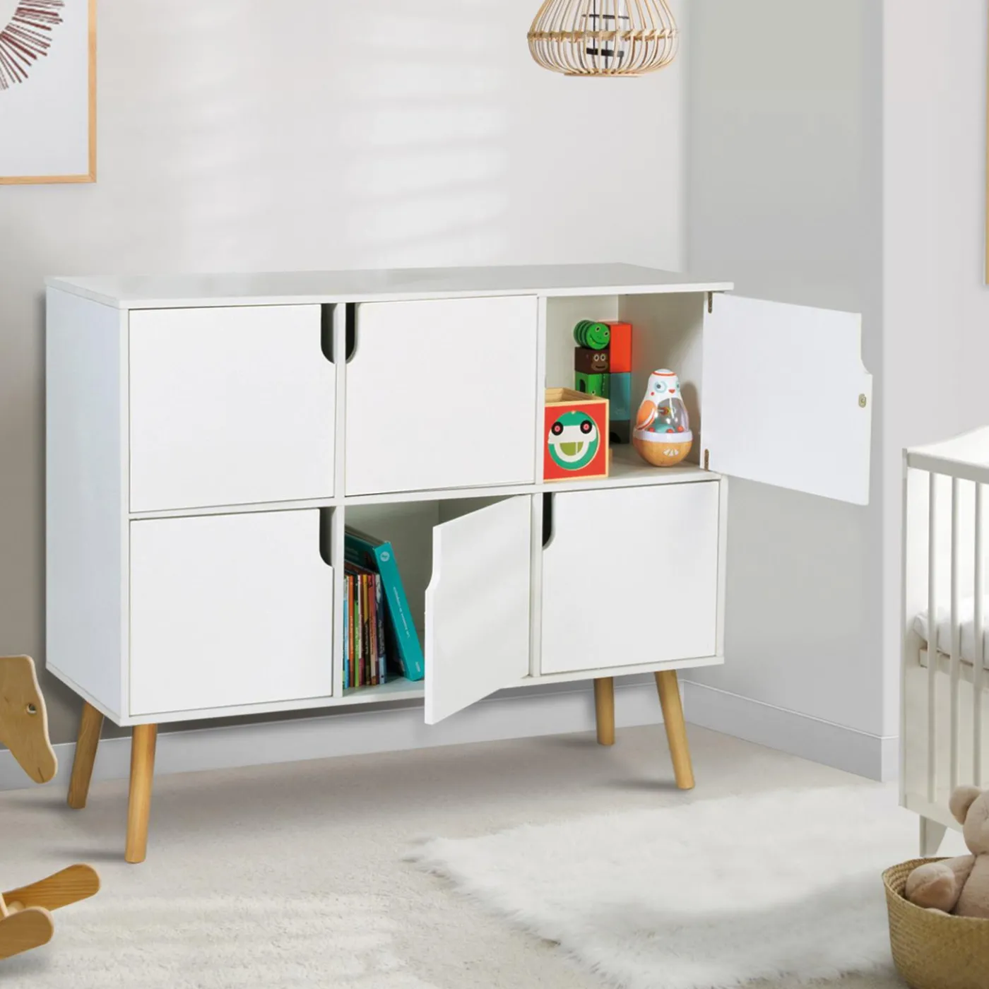 Meuble de rangement 6 cases pour enfant bois blanc