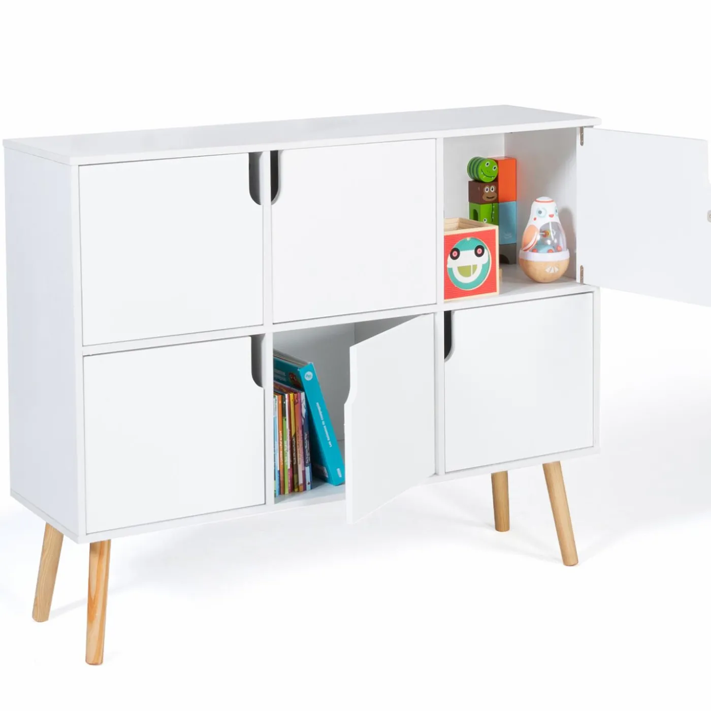 Meuble de rangement 6 cases pour enfant bois blanc