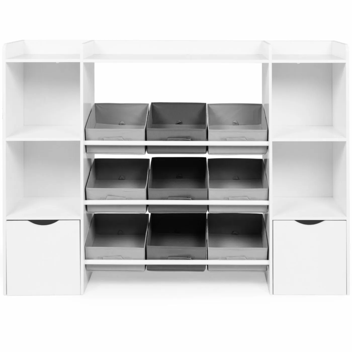 Meuble de rangement avec étagères, bacs en tissu et cubes pour enfants