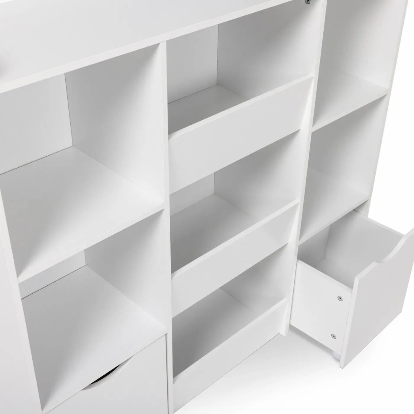 Meuble de rangement blanc pour enfant sur roulettes