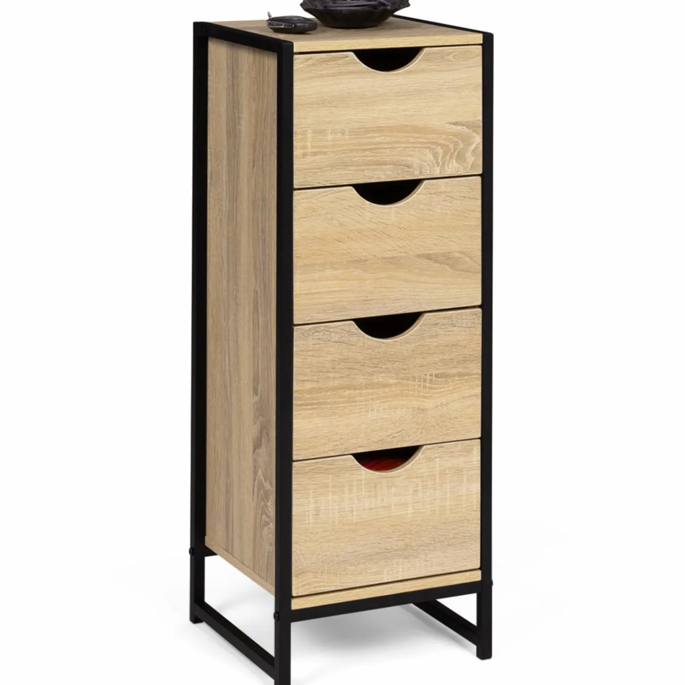 Meuble de rangement industriel chiffonnier d’appoint 80x30 cm 4 tiroirs
