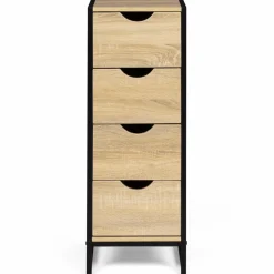 Meuble de rangement industriel chiffonnier d’appoint 80x30 cm 4 tiroirs