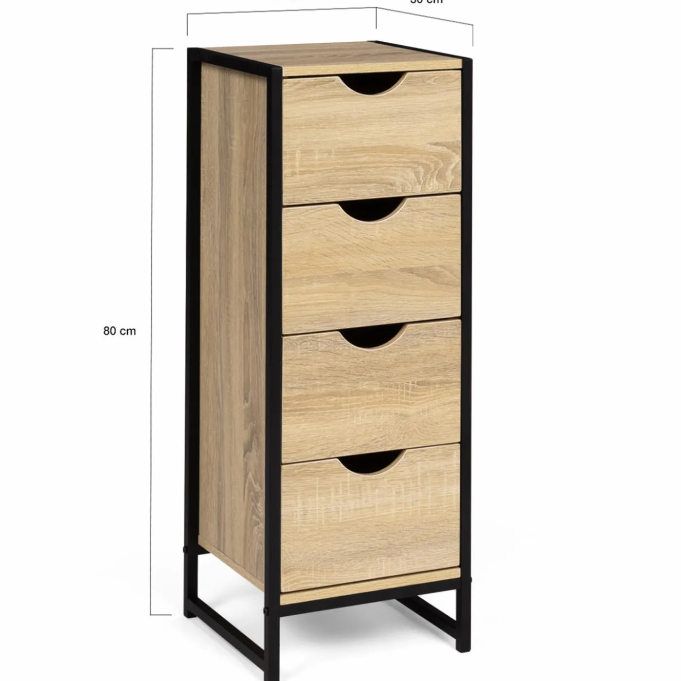 Meuble de rangement industriel chiffonnier d’appoint 80x30 cm 4 tiroirs