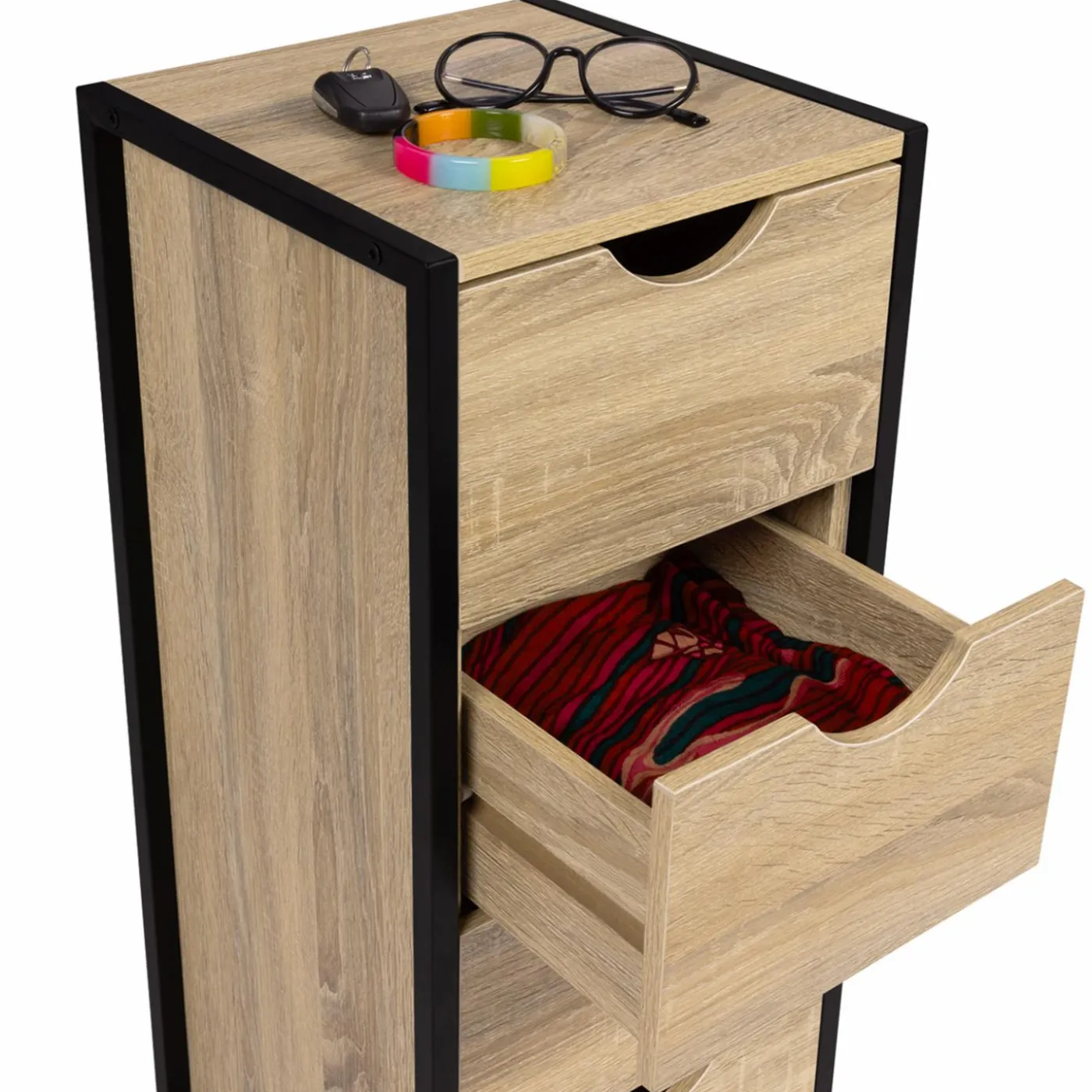 Meuble de rangement industriel chiffonnier d’appoint 80x30 cm 4 tiroirs