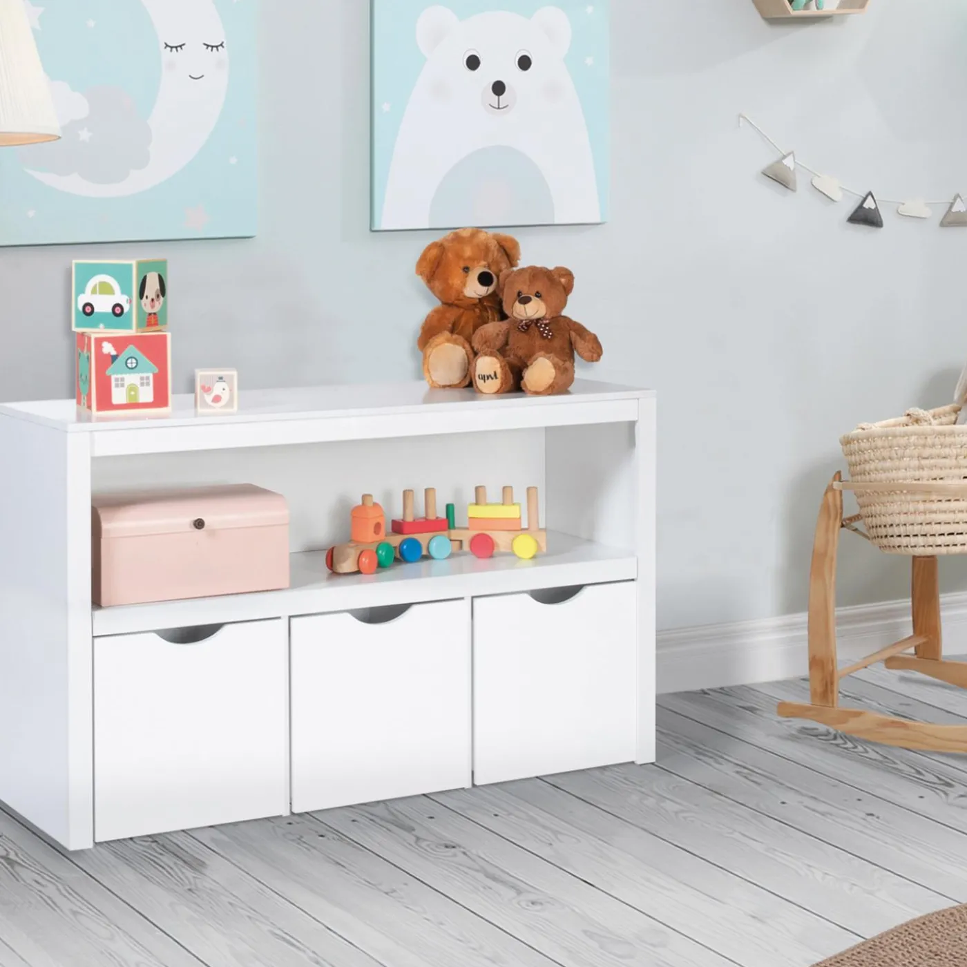 Meuble de rangement pour enfant 3 tiroirs bois blanc