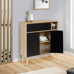 Meuble de rangement scandinave noir et bois