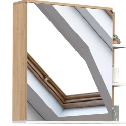 Meuble de rangement suspendu avec miroir et étagères pour salle de bain façon hêtre et blanc
