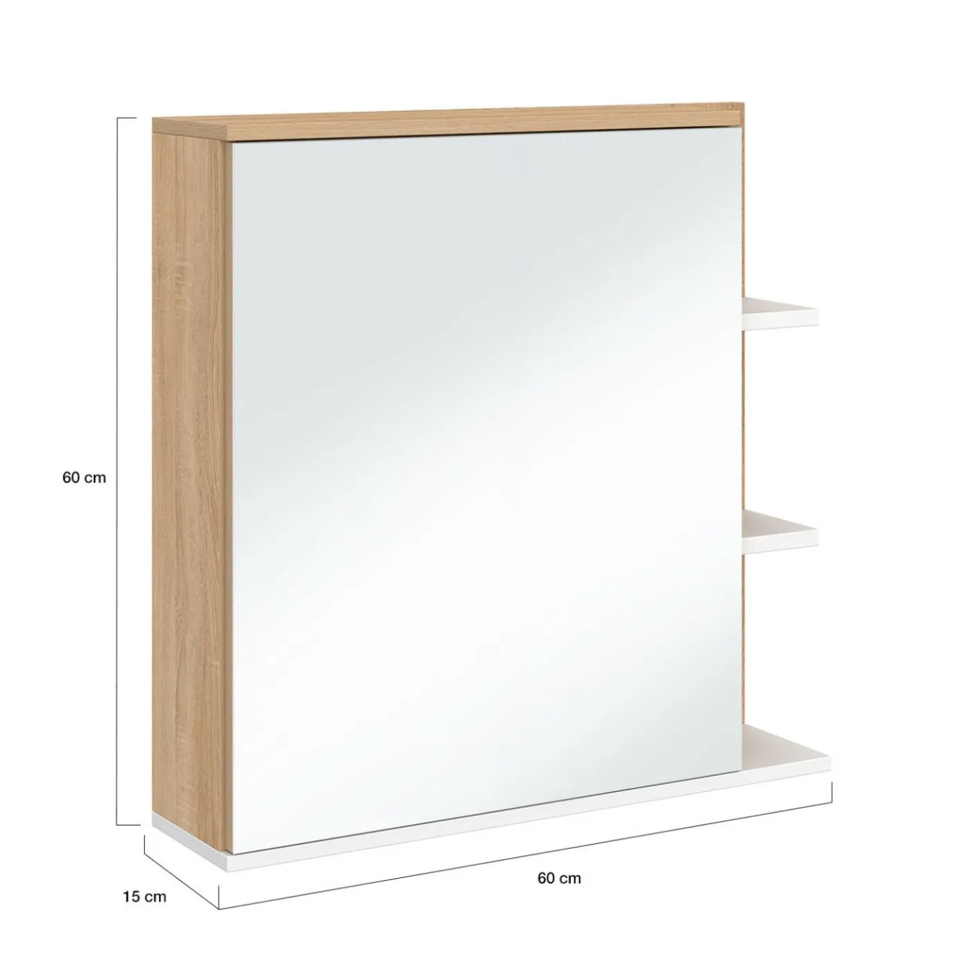 Meuble de rangement suspendu avec miroir et étagères pour salle de bain façon hêtre et blanc
