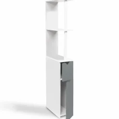 Meuble de toilette blanc et gris avec étagères
