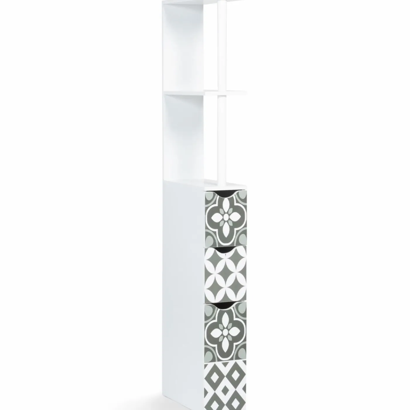 Meuble de toilette blanc et gris motif carreaux de ciment 3 portes