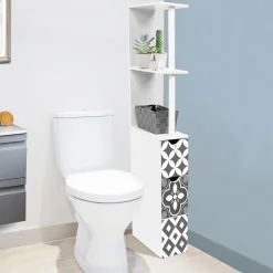 Meuble de toilette blanc et gris motif carreaux de ciment