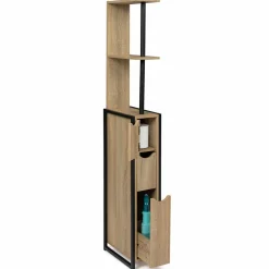 Meuble de toilette industriel bois et métal noir 3 portes avec étagères