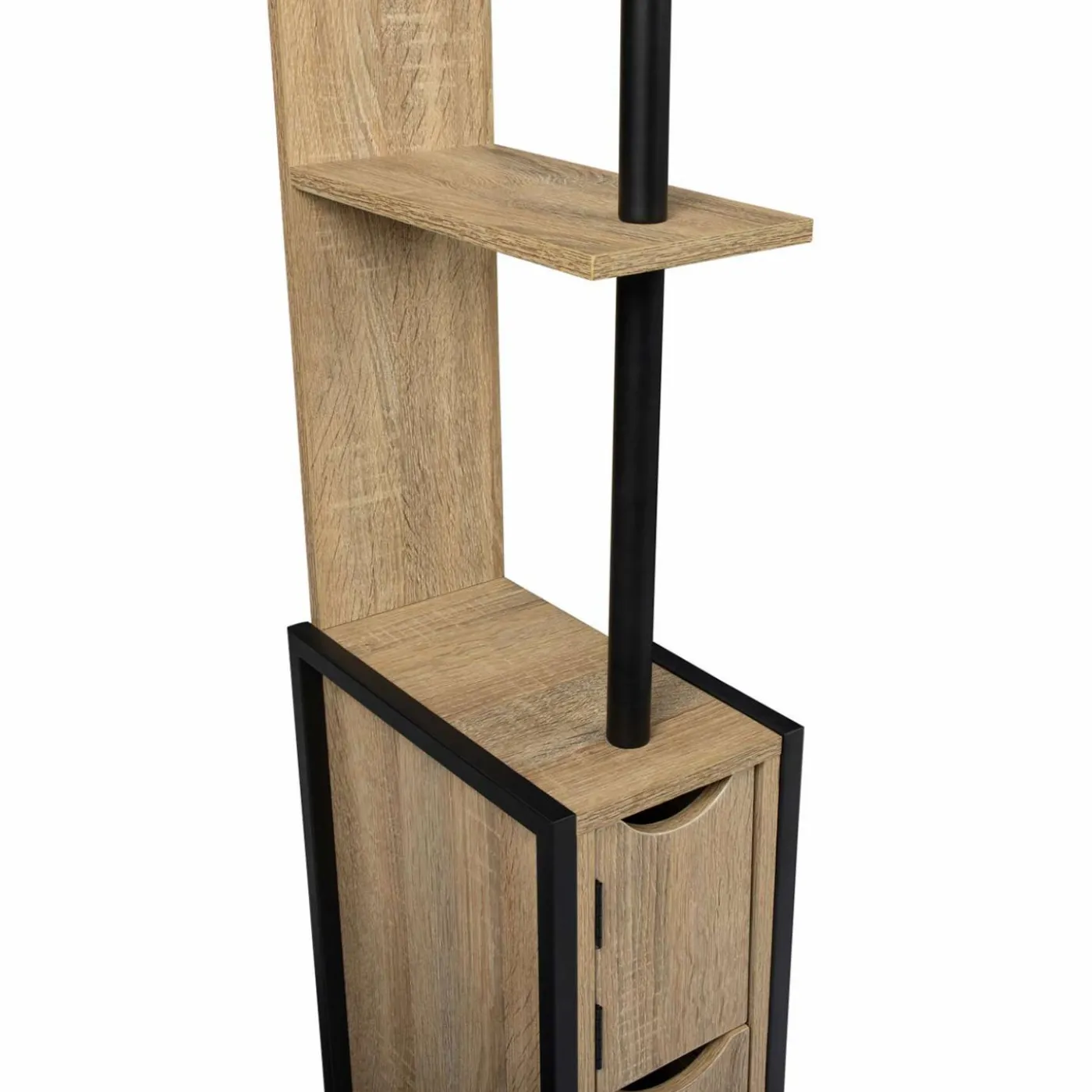 Meuble de toilette industriel bois et métal noir 3 portes avec étagères