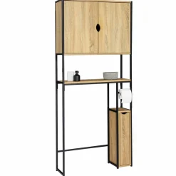 Meuble de toilette industriel bois et métal noir armoire de rangement