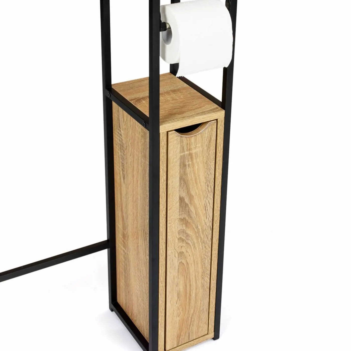 Meuble de toilette industriel bois et métal noir armoire de rangement