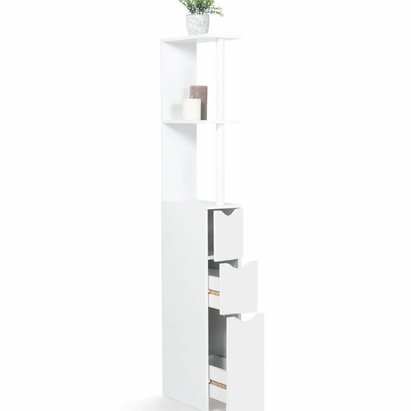 Meuble de toilettes étagère bois 3 portes blanc