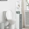 Meuble de toilettes étagère bois 3 portes blanc et gris