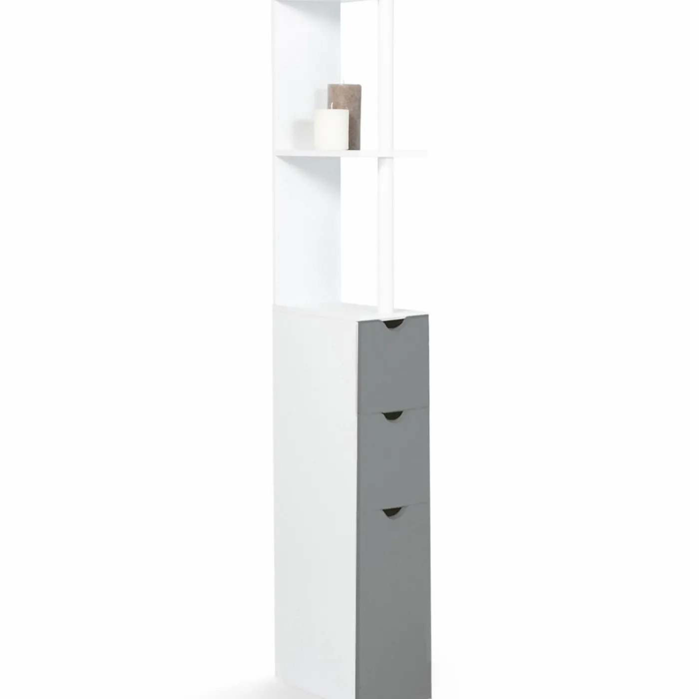 Meuble de toilettes étagère bois 3 portes blanc et gris