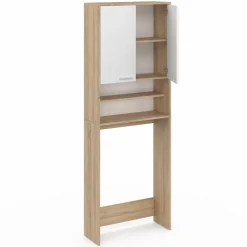 Meuble dessus machine à laver blanc et hêtre