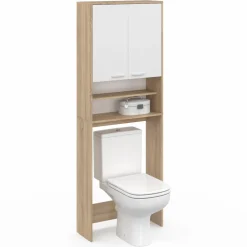 Meuble dessus machine à laver blanc et hêtre