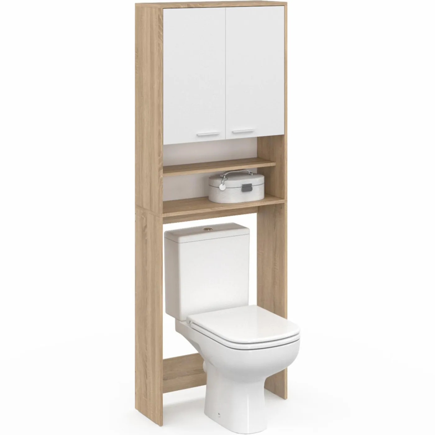 Meuble dessus machine à laver blanc et hêtre