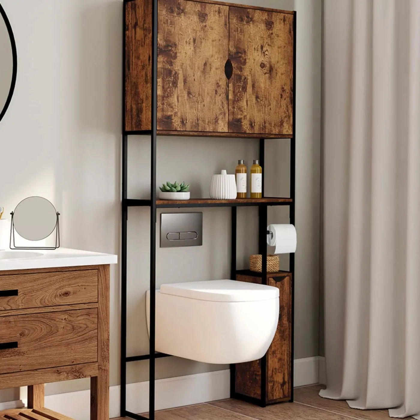 Meuble dessus WC industriel avec rangements