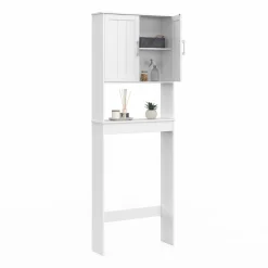 Meuble pour les toilettes avec étagère et placard double blanc