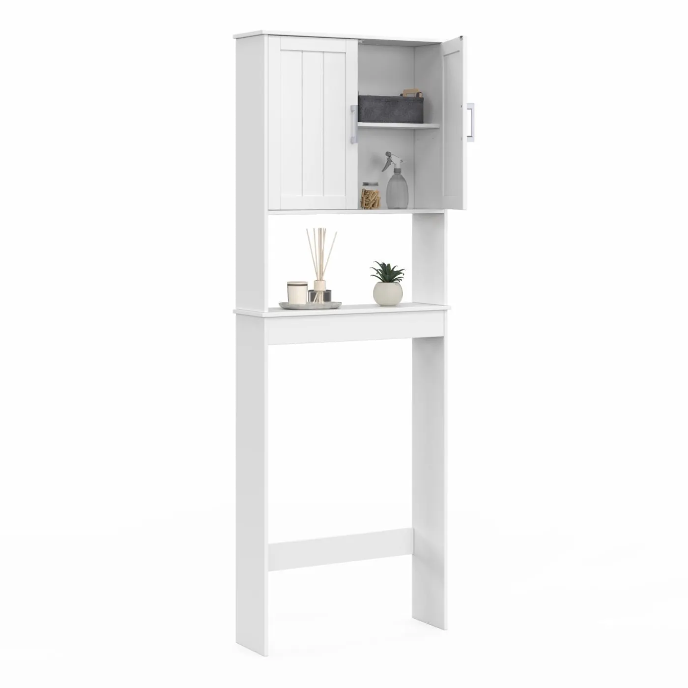 Meuble pour les toilettes avec étagère et placard double blanc