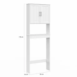 Meuble pour les toilettes avec étagère et placard double blanc