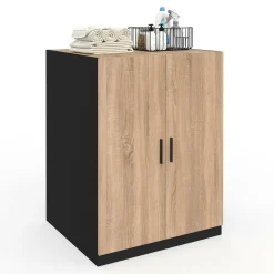 Meuble pour machine à laver avec portes noir et hêtre