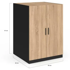 Meuble pour machine à laver avec portes noir et hêtre