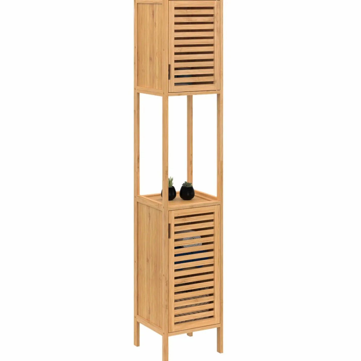 Meuble salle de bain colonne bambou 2 portes